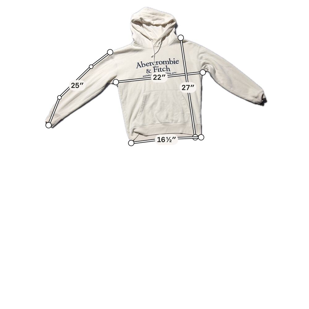 Abercrombie & Fitch Hoodie Mens S Cream Relaxed Soft A&F Fleece Graphic Pullover - Picture 16 of 16